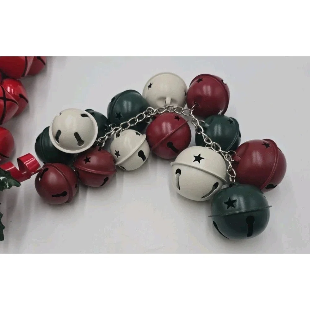 Vintage Christmas Jingle Bell Door Hanger Lot Red Green White Metal Holiday